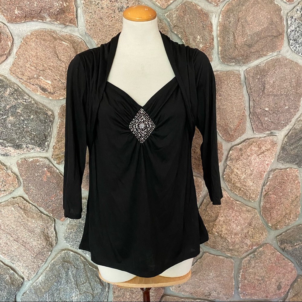 Beautiful Daniel Laurent top with faux bolero and beaded embellishment